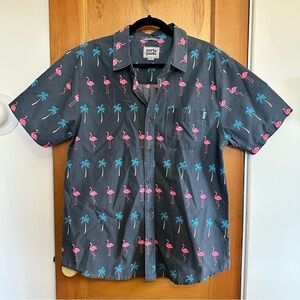 party pants palm tree flamingo tropical printed button up short sleeve shirt